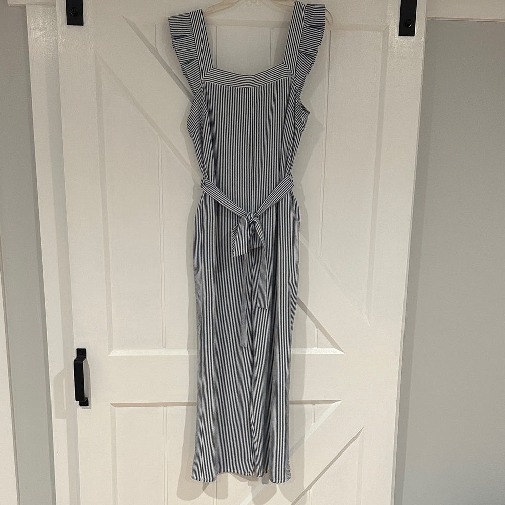 Striped Square Neck Blue and White Jumpsuit